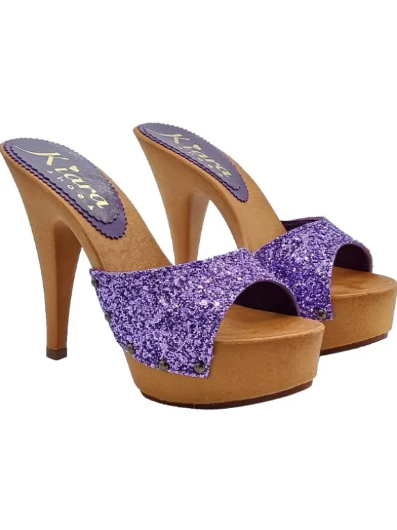 ELEGANT PURPLE GLITTER HIGH HEEL CLOGS