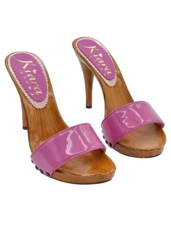 Fuchsia clogs and 12 cm heel