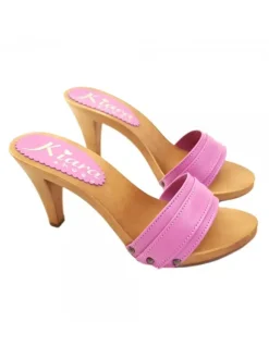 FUCHSIA CLOGS IN LEATHER HEEL 9