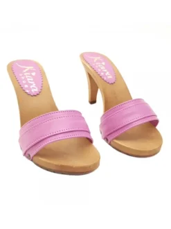 FUCHSIA CLOGS IN LEATHER HEEL 9