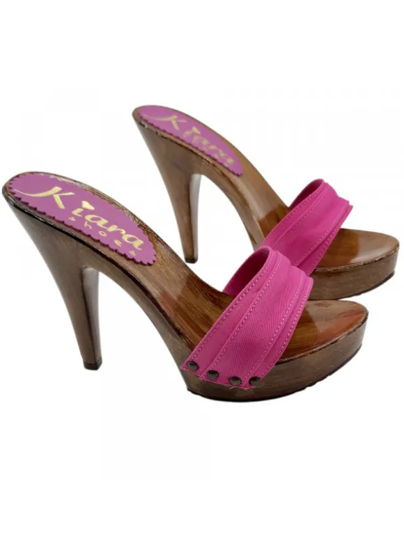 Fuchsia Clogs with 11 cm Heel & Platform