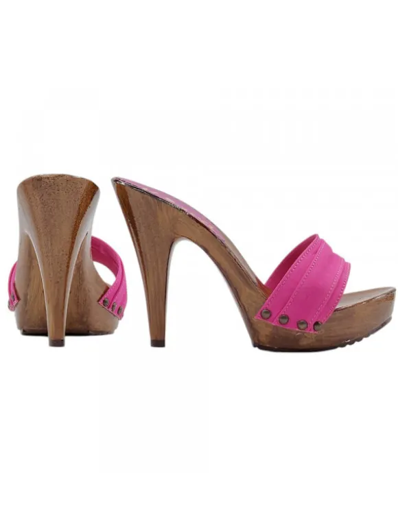 Fuchsia Clogs with 11 cm Heel & Platform