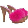 FUCHSIA CLOGS WITH SYNTHETIC FUR AND HIGH HEEL