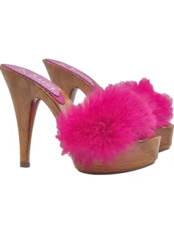 FUCHSIA CLOGS WITH SYNTHETIC FUR AND HIGH HEEL