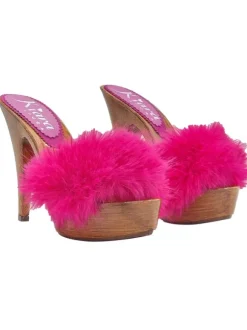 FUCHSIA CLOGS WITH SYNTHETIC FUR AND HIGH HEEL