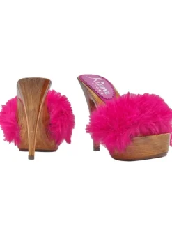 FUCHSIA CLOGS WITH SYNTHETIC FUR AND HIGH HEEL
