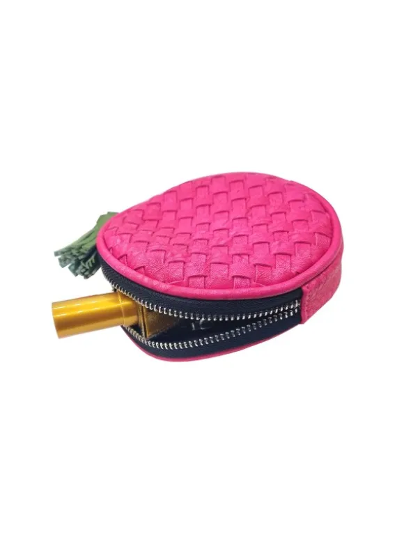 FUCHSIA COIN PURSE WITH HANDLE AND FRINGES