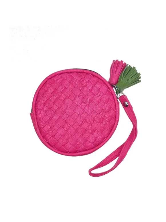 FUCHSIA COIN PURSE WITH HANDLE AND FRINGES