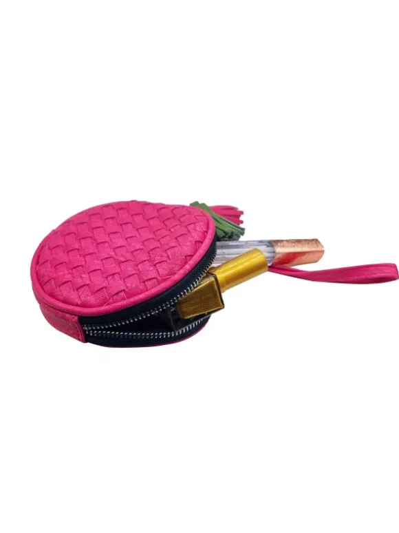 FUCHSIA COIN PURSE WITH HANDLE AND FRINGES
