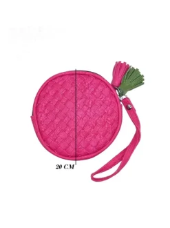 FUCHSIA COIN PURSE WITH HANDLE AND FRINGES