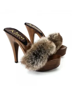FUR CLOGS WITH HIGH HEEL