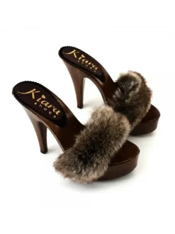 FUR CLOGS WITH HIGH HEEL