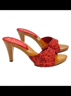 GLITTER CLOGS WITH RED LEATHER BAND