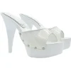 GLOSSY WHITE PATENT MULES WITH HIGH HEEL