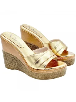 GOLD LEATHER WEDGES WITH HEEL 11