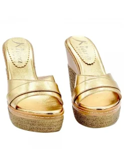 GOLD LEATHER WEDGES WITH HEEL 11