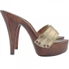 GOLDEN LEATHER CLOGS HEEL 13 CM