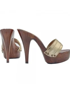 GOLDEN LEATHER CLOGS HEEL 13 CM