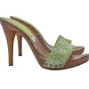 GREEN BRAIDED TWEED CLOGS WITH HIGH HEEL