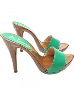 GREEN LEATHER CLOGS HEEL 12 - KM7203