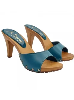 GREEN LEATHER CLOGS WITH HEEL 9