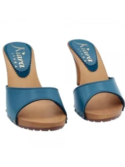 GREEN LEATHER CLOGS WITH HEEL 9