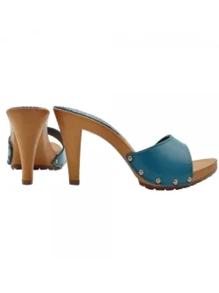GREEN LEATHER CLOGS WITH HEEL 9