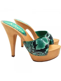 GREEN PYTHON LEATHER CLOGS
