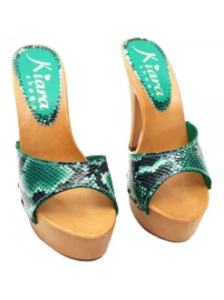 GREEN PYTHON LEATHER CLOGS