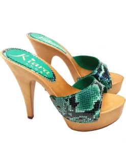 GREEN PYTHON LEATHER CLOGS