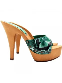 GREEN PYTHON LEATHER CLOGS
