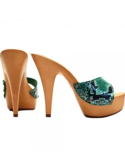 GREEN PYTHON LEATHER CLOGS