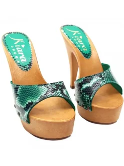 GREEN PYTHON LEATHER CLOGS