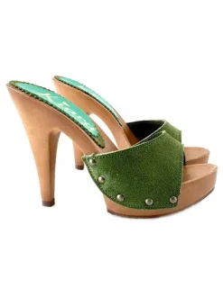 GREEN SUEDE CLOGS WITH HEEL 11