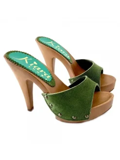 GREEN SUEDE CLOGS WITH HEEL 11