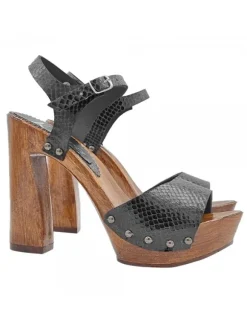 Handcrafted Black Leather Sandals with Python Effect