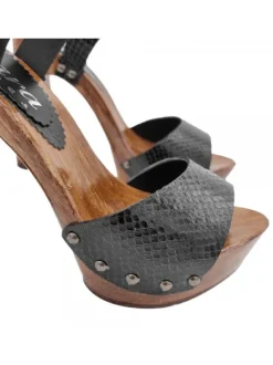 Handcrafted Black Leather Sandals with Python Effect