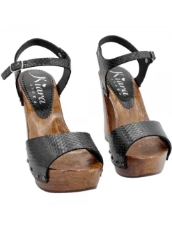 Handcrafted Black Leather Sandals with Python Effect