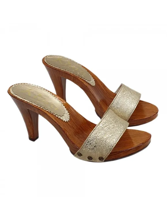 Handcrafted Gold Clogs with 9 cm Heel