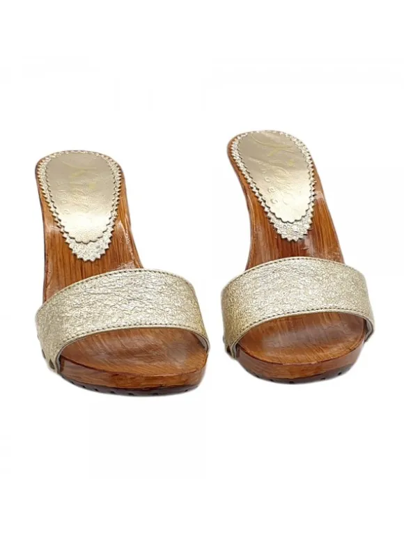 Handcrafted Gold Clogs with 9 cm Heel