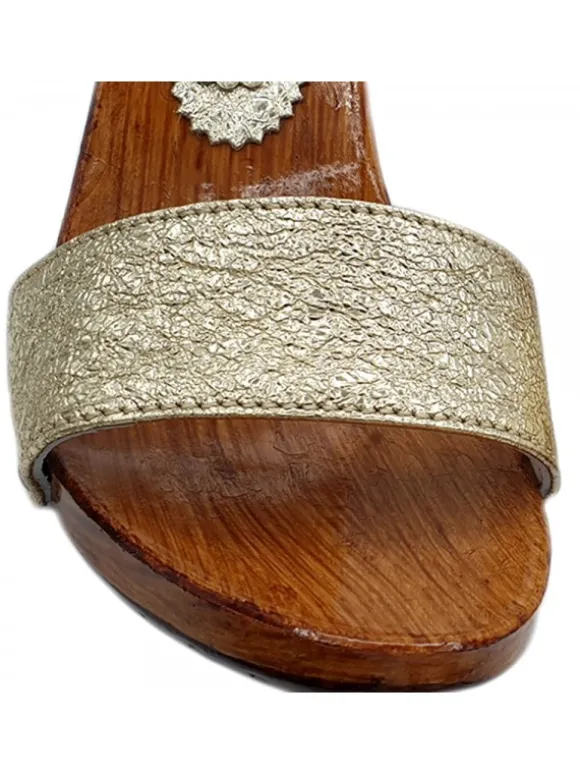 Handcrafted Gold Clogs with 9 cm Heel