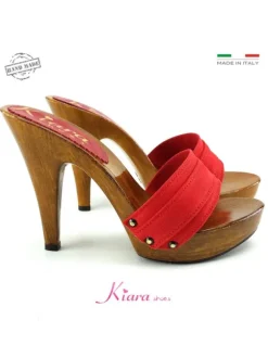 Handcrafted Red Clogs Made in Italy with Wood-Effect Base