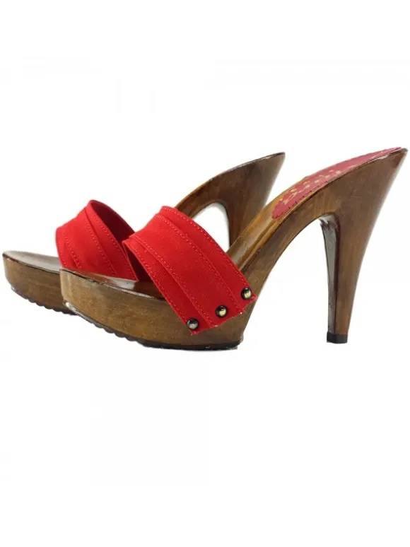Handcrafted Red Clogs Made in Italy with Wood-Effect Base