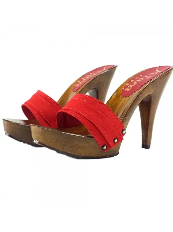 Handcrafted Red Clogs Made in Italy with Wood-Effect Base