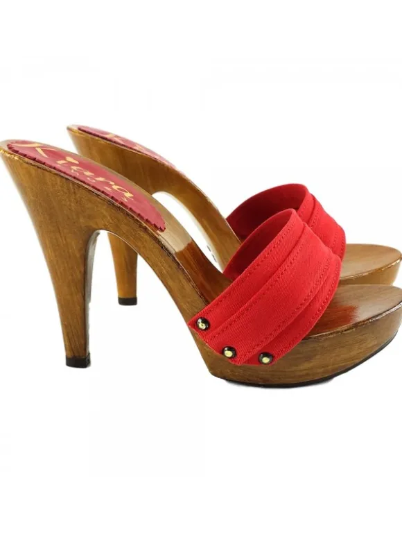 Handcrafted Red Clogs Made in Italy with Wood-Effect Base