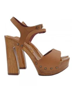 Handcrafted Tan Leather Clogs with High Heel