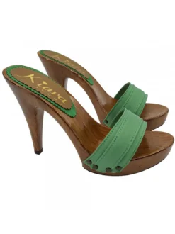 Handmade Clogs with Green Band โ€“ 11 cm Heel
