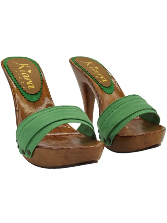 Handmade Clogs with Green Band โ€“ 11 cm Heel