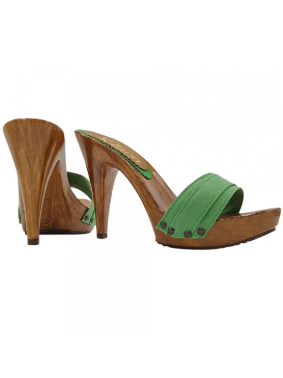 Handmade Clogs with Green Band โ€“ 11 cm Heel