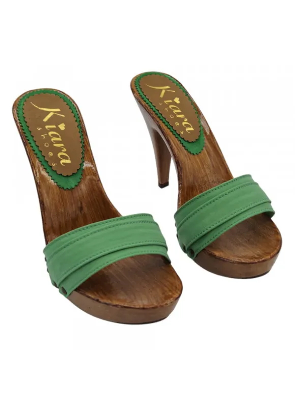 Handmade Clogs with Green Band โ€“ 11 cm Heel